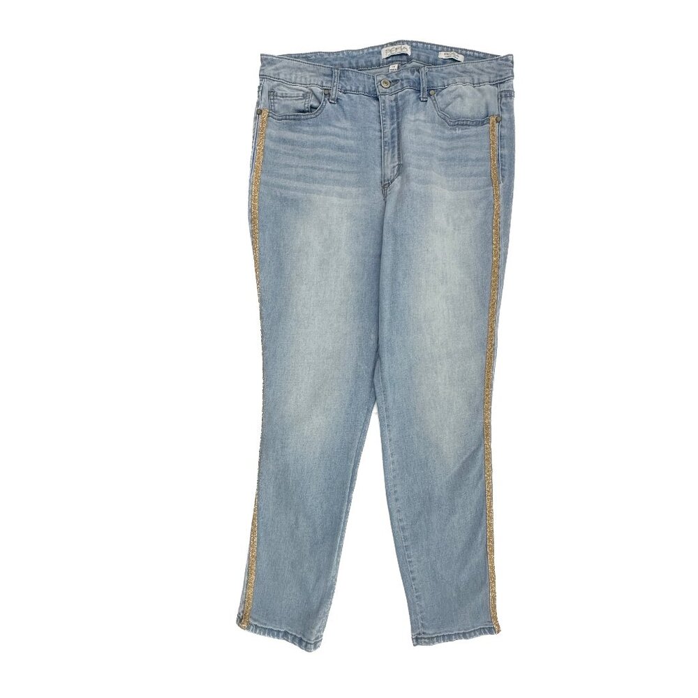Sofia Jeans Rosa Curvy Ankle Women 14 Blue Gold Stripe Denim Jeans
